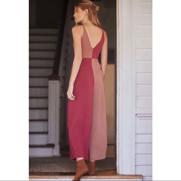 NEW Daily Practice Anthropologie Twist-Front Plunge Colorblocked Jumpsuit Medium - Picture 3 of 6